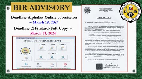 BIR extends the deadline for the submission of the alphalist of .